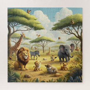 Animal Safari Lion Giraffe Birds Elefantenbäume Puzzle