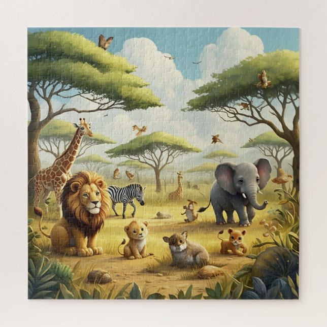 Animal Safari Lion Giraffe Birds Elefantenbäume Puzzle (Vertikal)
