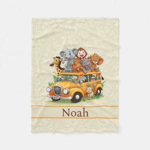 Animal Safari Little Boy's Name Soft Beige Fleecedecke