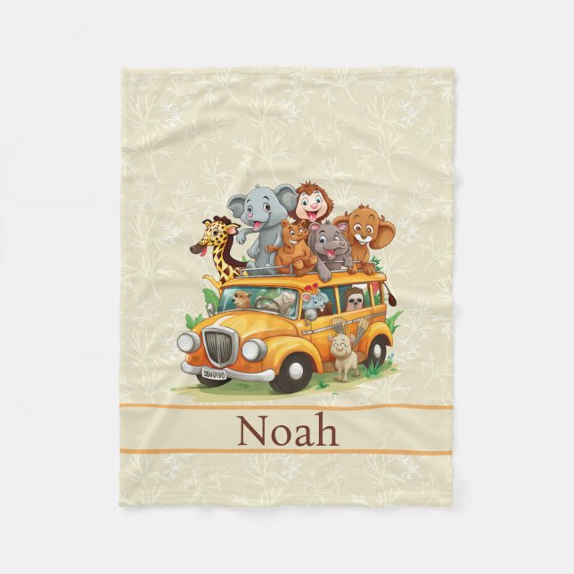 Animal Safari Little Boy's Name Soft Beige Fleecedecke (Vorderseite)