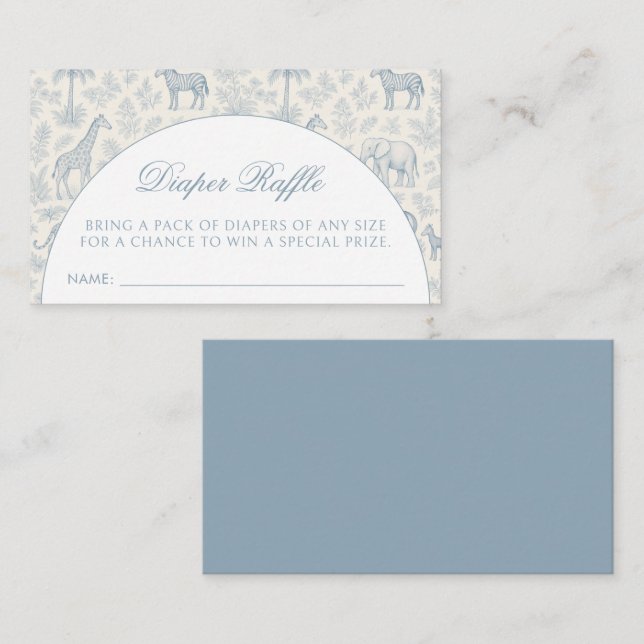Animal Safari Toile De Jouy Blue Diaper Raffle Begleitkarte (Vorne/Hinten)