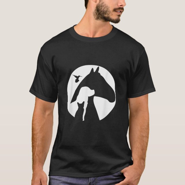 Animal Silhouette Cat Dog Horse Bird Hummingbird M T-Shirt (Vorderseite)
