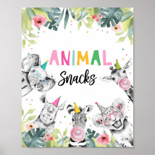 Animal Snacks Sign Safari Animals Birthday Table Poster