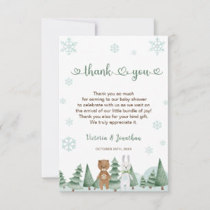 Animal Snowflake Winter Baby Dusche Danke Karte