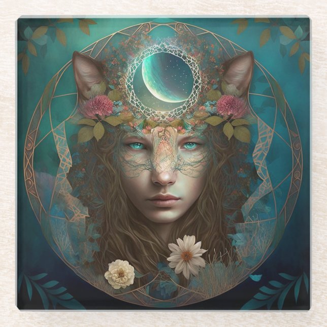 Animal Spirit Mysasy Fantasy Art Glasuntersetzer (Vorderseite)