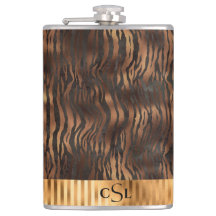 Animal Tiger Monogram Print Gold Elegant Metallic