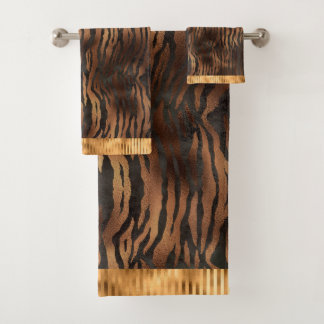 Animal Tiger Print Gold Elegant Metallic Glam Badhandtuch Set