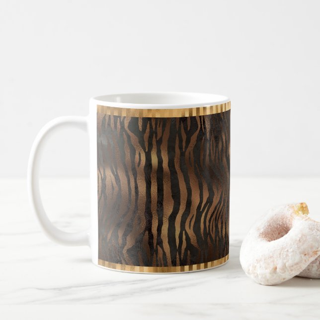 Animal Tiger Print Gold Elegant Metallic Glam Kaffeetasse (Mit Donut)