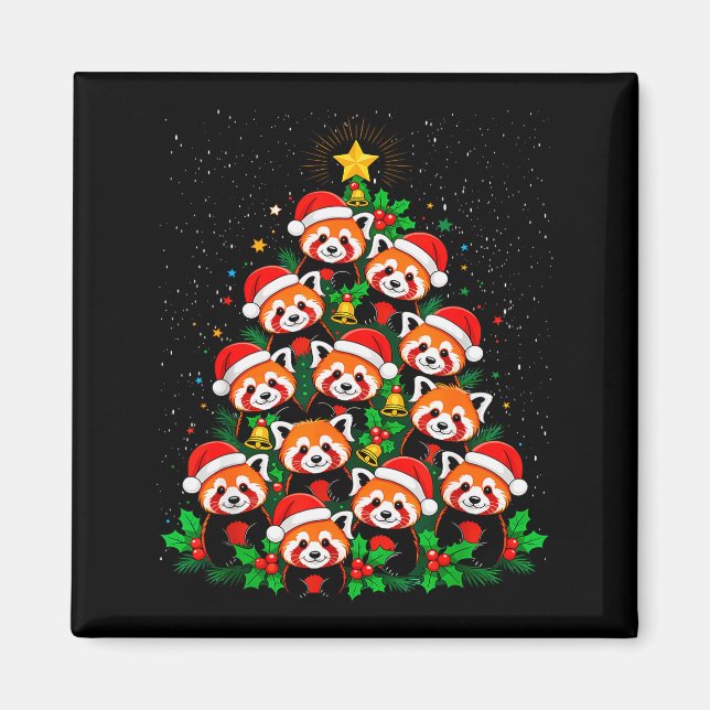 Animal Xmas Tree Santa Hat Red Panda Christmas  Magnet (Vorne)