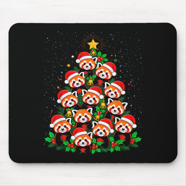 Animal Xmas Tree Santa Hat Red Panda Christmas  Mousepad (Vorne)