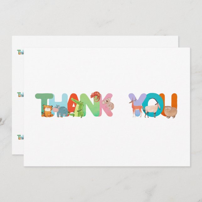 ANIMAL ZOO SCHRIFTART DANKESKARTE (Vorne/Hinten)