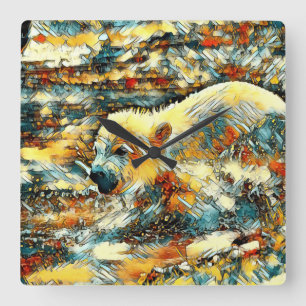 AnimalArt_Bear_010 Quadratische Wanduhr