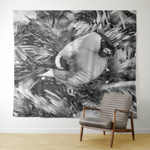 AnimalArtBW_Bird 001 -Bullfinch Wandteppich