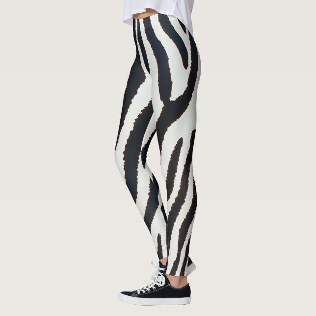 Animalier Schwarz-Weiß Zebrastreifen Stil Leggings (Links)