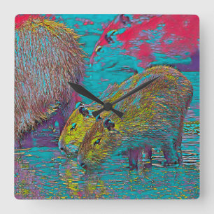 AnimalMix_Capybara_005 Quadratische Wanduhr