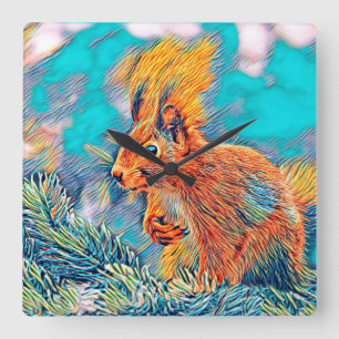 AnimalMix_Squirrel_001 Quadratische Wanduhr