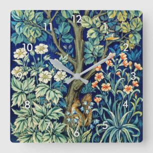 Animals and Flowers, Forest, William Morris Quadratische Wanduhr
