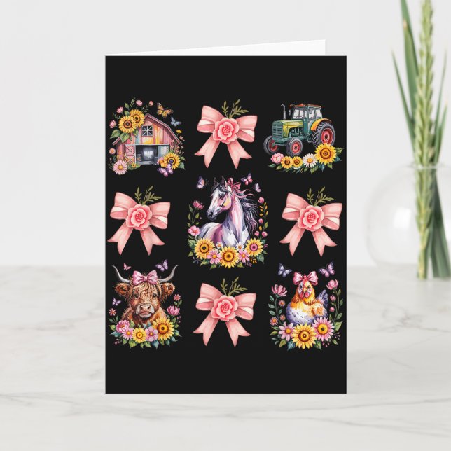 Animals Cow Chicken Horse Tractor Flower Farm Wome Karte (Vorderseite)