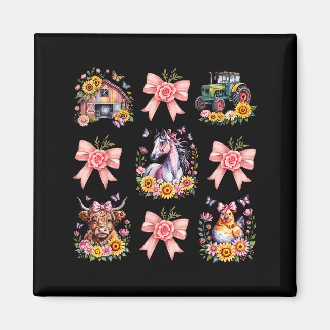 Animals Cow Chicken Horse Tractor Flower Farm Wome Magnet (Vorne)