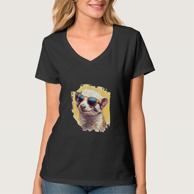 Animals Graphic  Ferret Wearing Sunglasses 2 T-Shirt (Vorderseite)