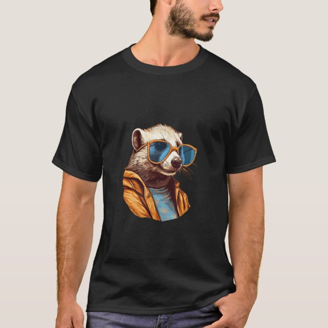Animals Graphic  Ferret Wearing Sunglasses 3 T-Shirt (Vorderseite)