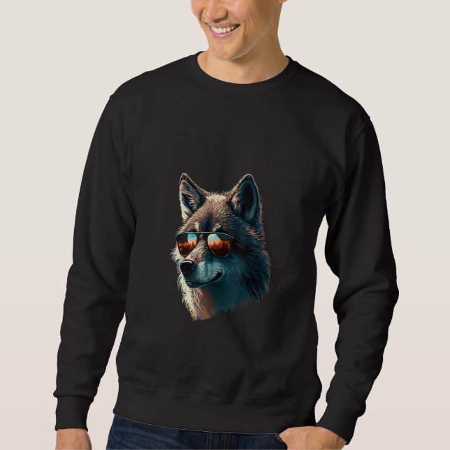 Animals Graphic  Wolf Wearing Sunglasses 4 Sweatshirt (Vorderseite)