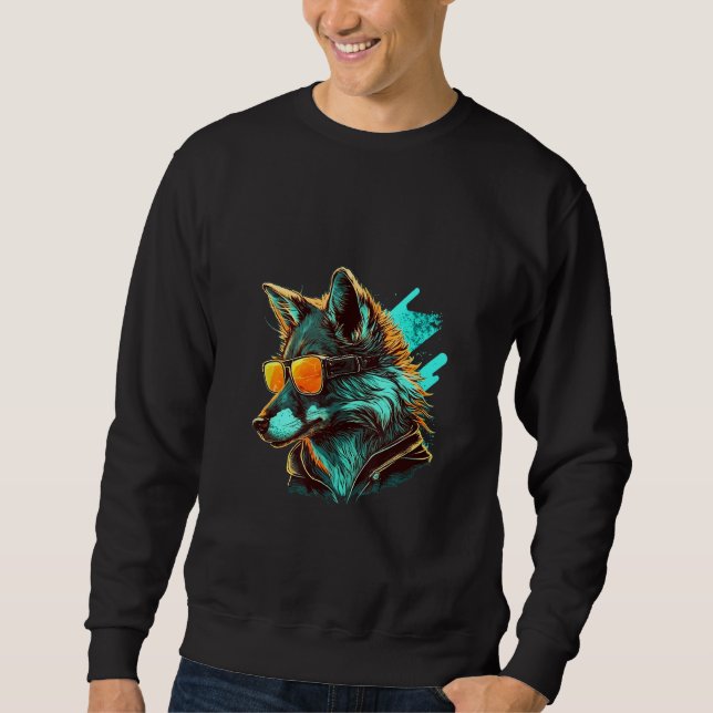 Animals Graphic  Wolf Wearing Sunglasses Sweatshirt (Vorderseite)
