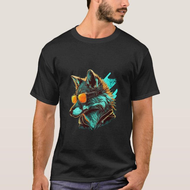 Animals Graphic  Wolf Wearing Sunglasses T-Shirt (Vorderseite)