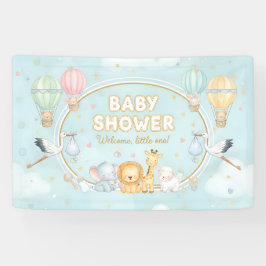 Animals Hot Air Balloons Clouds Cute Baby Shower  Banner