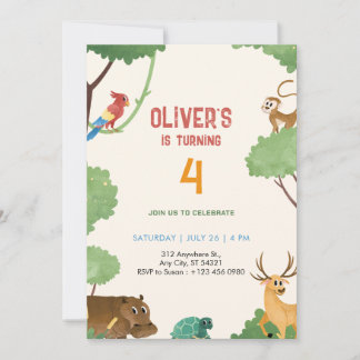 Animals Kingdom Jungle 4th Birthday Invitation   Einladung