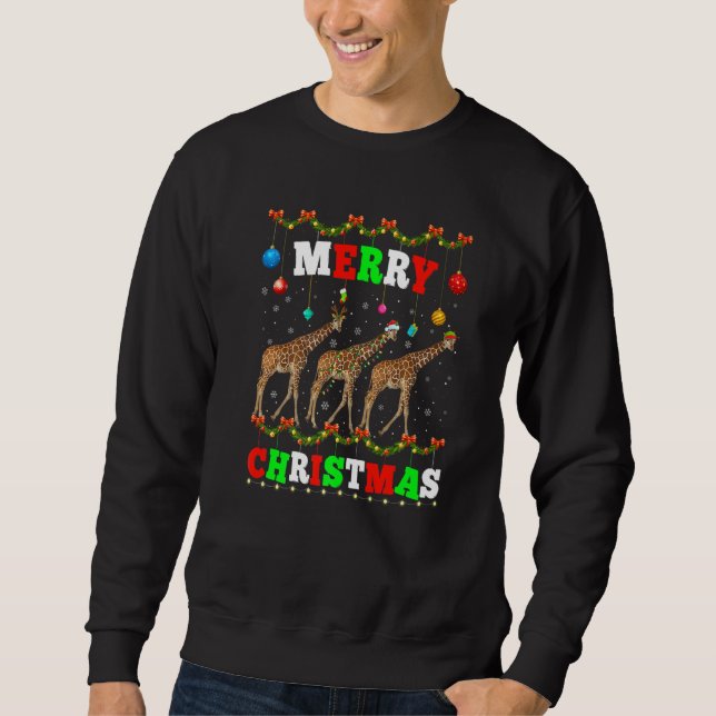 Animals Lights Merry Christmas Santa Giraffe Sweatshirt (Vorderseite)