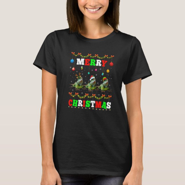 Animals Lights Merry Christmas Santa Iguana T-Shirt (Vorderseite)