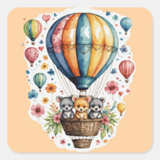 Animals On A baloon Quadratischer Aufkleber
