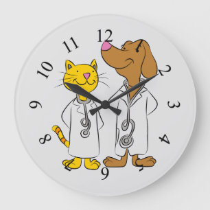 Animated cat and dog Veterinarians Große Wanduhr
