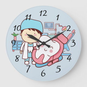 Animated dentist with tooth große wanduhr