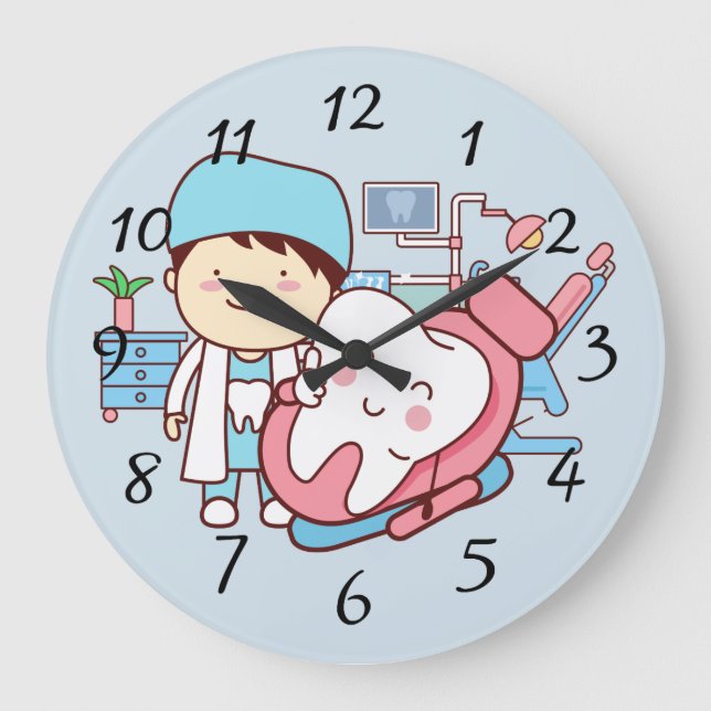 Animated dentist with tooth große wanduhr (Vorderseite)