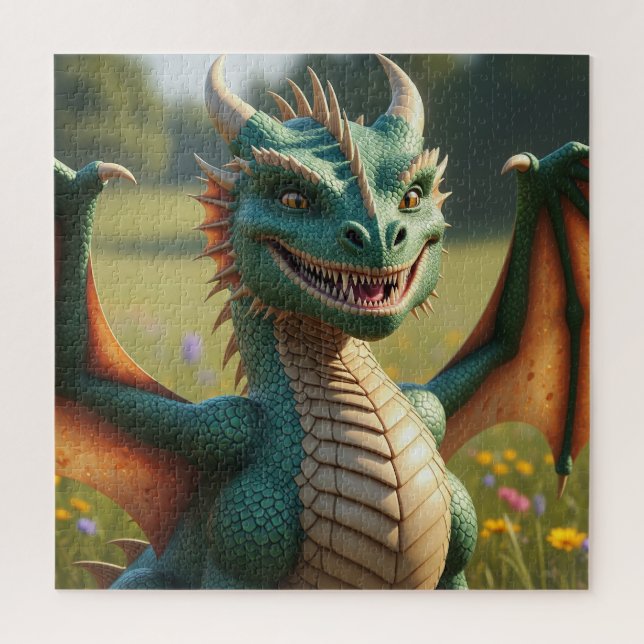 Animated dragon with a playful expression puzzle (Vertikal)