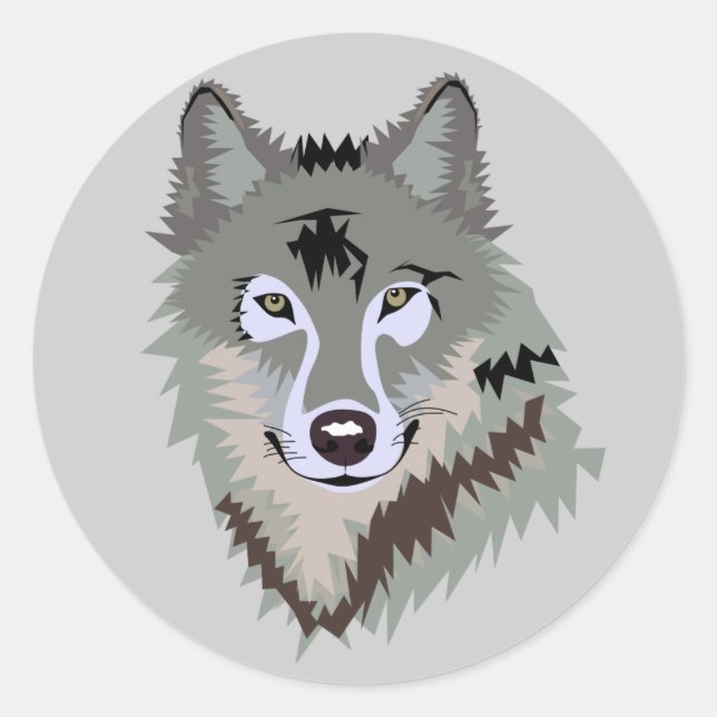 Animated Wolf Face Runder Aufkleber (Vorderseite)