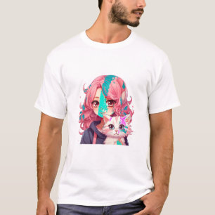Anime and Cats Lover für Teen Manga kawaii Graphic T-Shirt