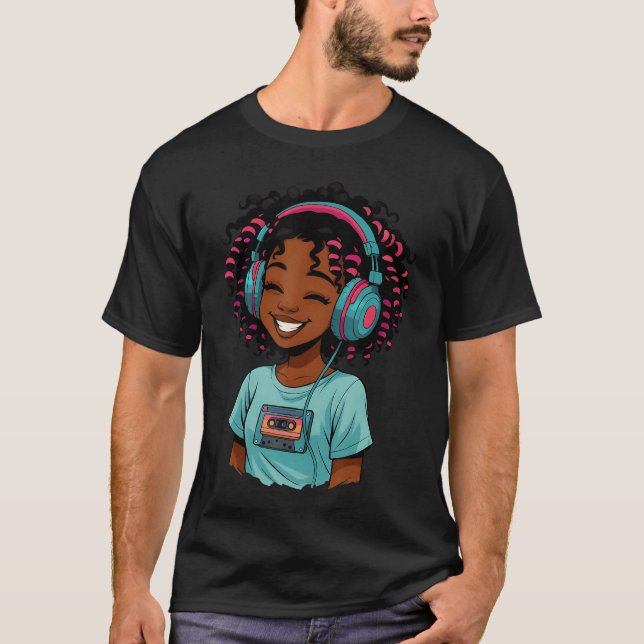 Anime and Music Afro Black Girl Women Anime Africa T-Shirt (Vorderseite)