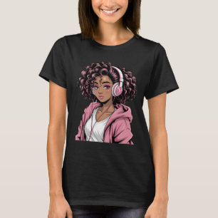 Anime and Music Black Girl Anime Merch Afro Africa T-Shirt