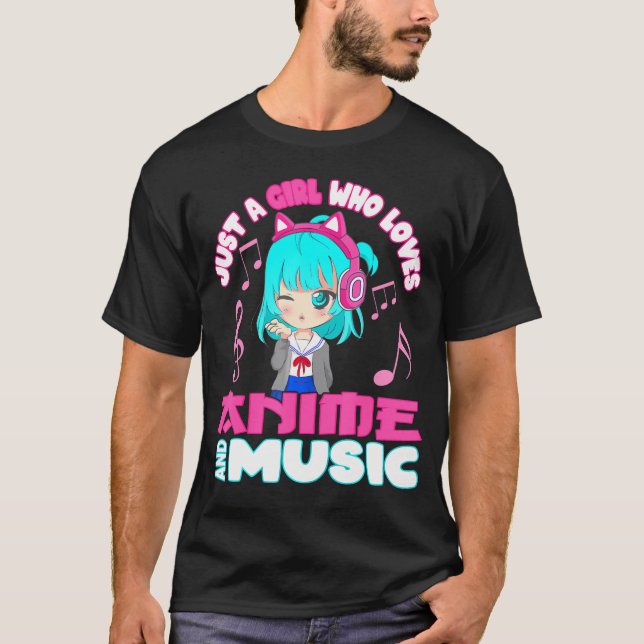 Anime and Music Girl for n Chibi Funny T-Shirt (Vorderseite)
