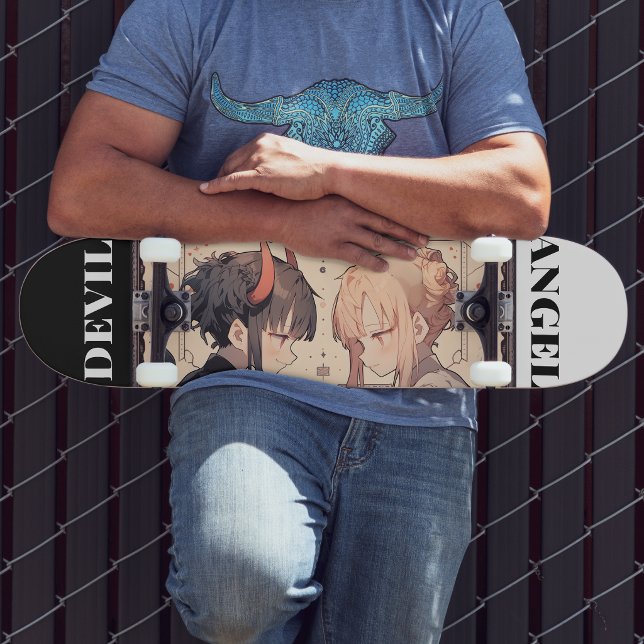 Anime Angel Devil Deck, Room Wall Art Skateboard (Trucks and wheels are customization options and are not included in the price.)