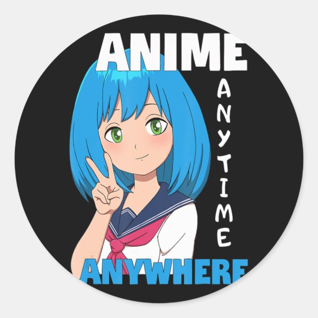 Anime Anytime Anywhere Anime Girl Runder Aufkleber (Vorderseite)