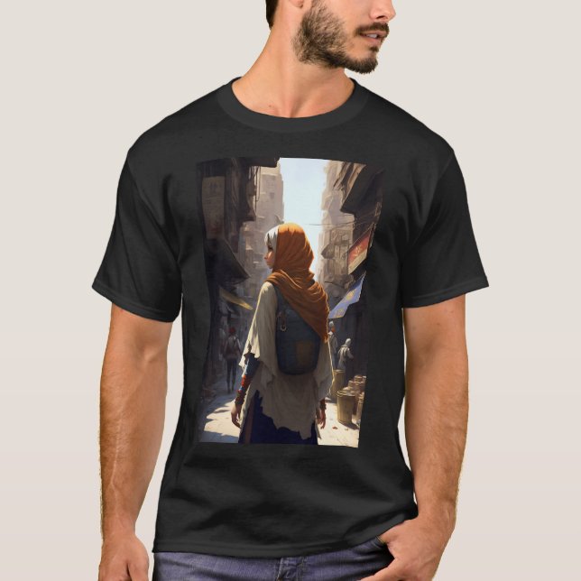 Anime Arab Women Walking through Middle Eastern Ci T-Shirt (Vorderseite)