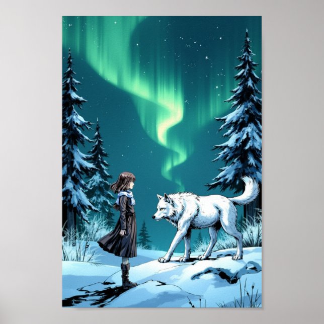 Anime Arctic Wolf Aurora Wall Art Poster (Vorne)