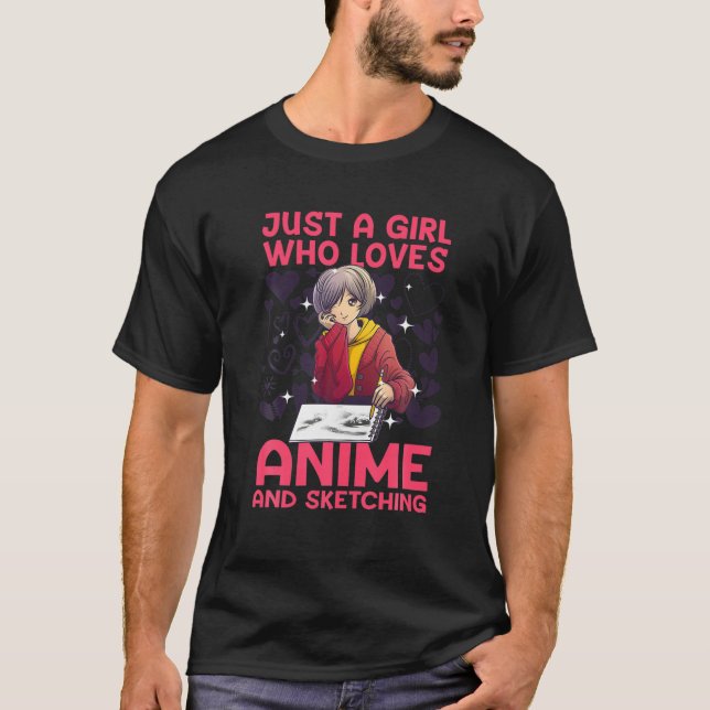 Anime Art for women Teen Girl Anime Merch Sketch T-Shirt (Vorderseite)