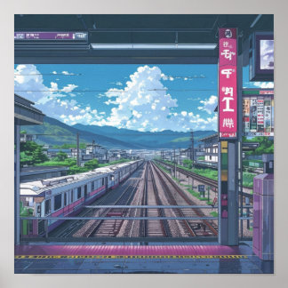 Anime Ästhetik Innen Bahnhof Landschaftsbild Poster