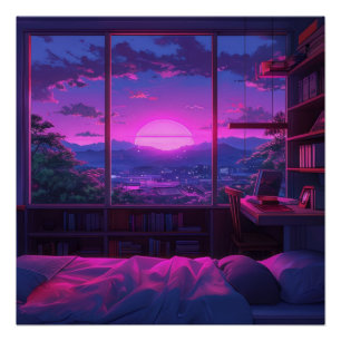 Anime ästhetisches Schlafzimmer Nachtblick Neonset Poster