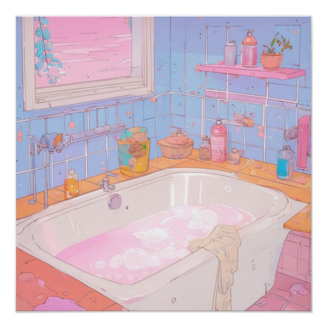 Anime-Badezimmer-Ästhetik-Kunstprint Poster (Vorderseite)